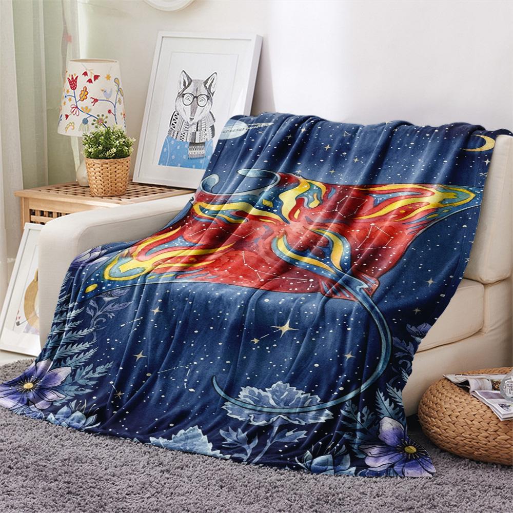 1PC Watercolor style Print FlAannel Blanket, High quality Comfortable for All Seasons, Home Decor, Warmth and Comfort
