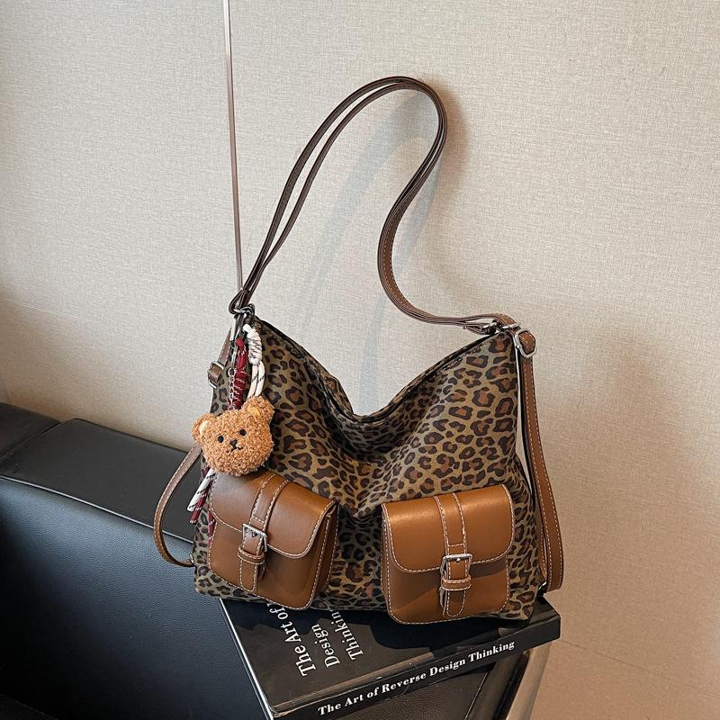 Leopard Print Tote Bag Women's Large-capacity New Autumn and Winter Retro Shoulder Messenger Bag Multi-functional Backpack