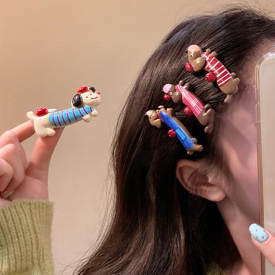 Pince à cheveux chiot mignon dessin animé pour femme, clip pour mèche sur le côté du front, clip bec de canard pour cheveux cassés, coiffe pour enfants