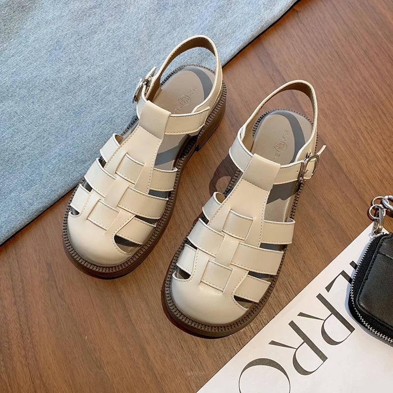 Sandales pour femmes Rétro Luxe Sandales Romaines Décontractées à Sangle à Boucle Chaussures d'été Talon Épais Chaussures pour femmes