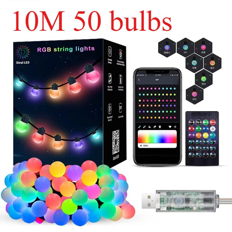 Smart Globe String Lights 5/10M RGB Color Changing LED String Fairy Lights App & Remote Control for Garden Party Christmas Decor