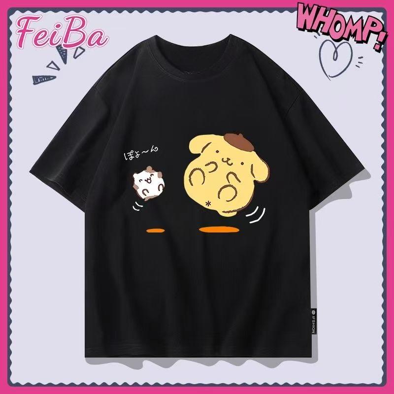 

Sanrios 2026Summer New Collection Pompompurin Cartoon Print Pure Cotton LooseFitting Breathable Womens ShortSleeved TShirt S