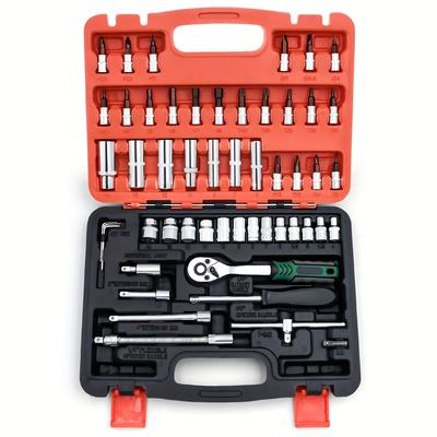 53PCS 1/4 Inch Ratcheting Socket Wrench Set,Metric Hex Bit Socket Set,72 Tooth Ratchet Wrench Set,Set For Automotive Repair