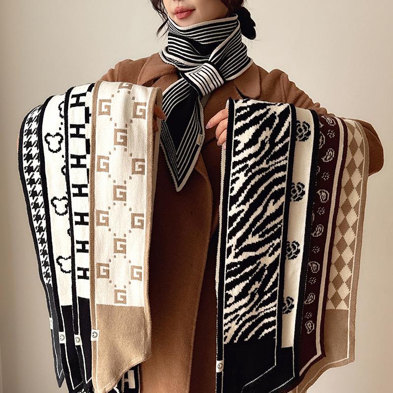 Long Knit Scarf Women Autumn Winter Double Layer Cold Proof Warm Neck Warmer Versatile Neck Cover