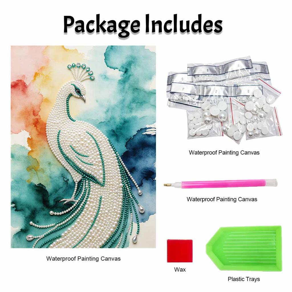 Elegant Peacock Pearl Kit 5D DIY Round Rhinestone Art for Adults Relaxing Handmade Wall Decor Holiday Gift Frameless