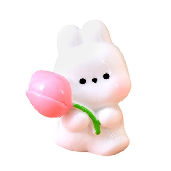 

Милая миниатюрная фигурка животного Мини-смоляной медведь, кролик, утка, держащие цветок, статуэтка для DIY мхового пейзажа, сказочного сада, дома, украшения для торта A