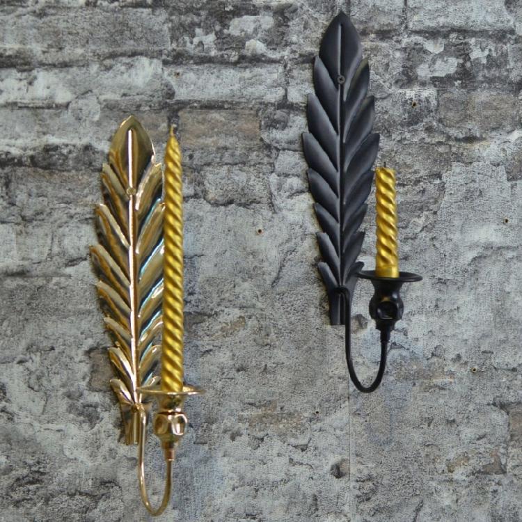 2Pack Black/Golden Candle Holder Wall Sconces With Leaf Detailing For Adding Warmth To Bedrooms And Living Space