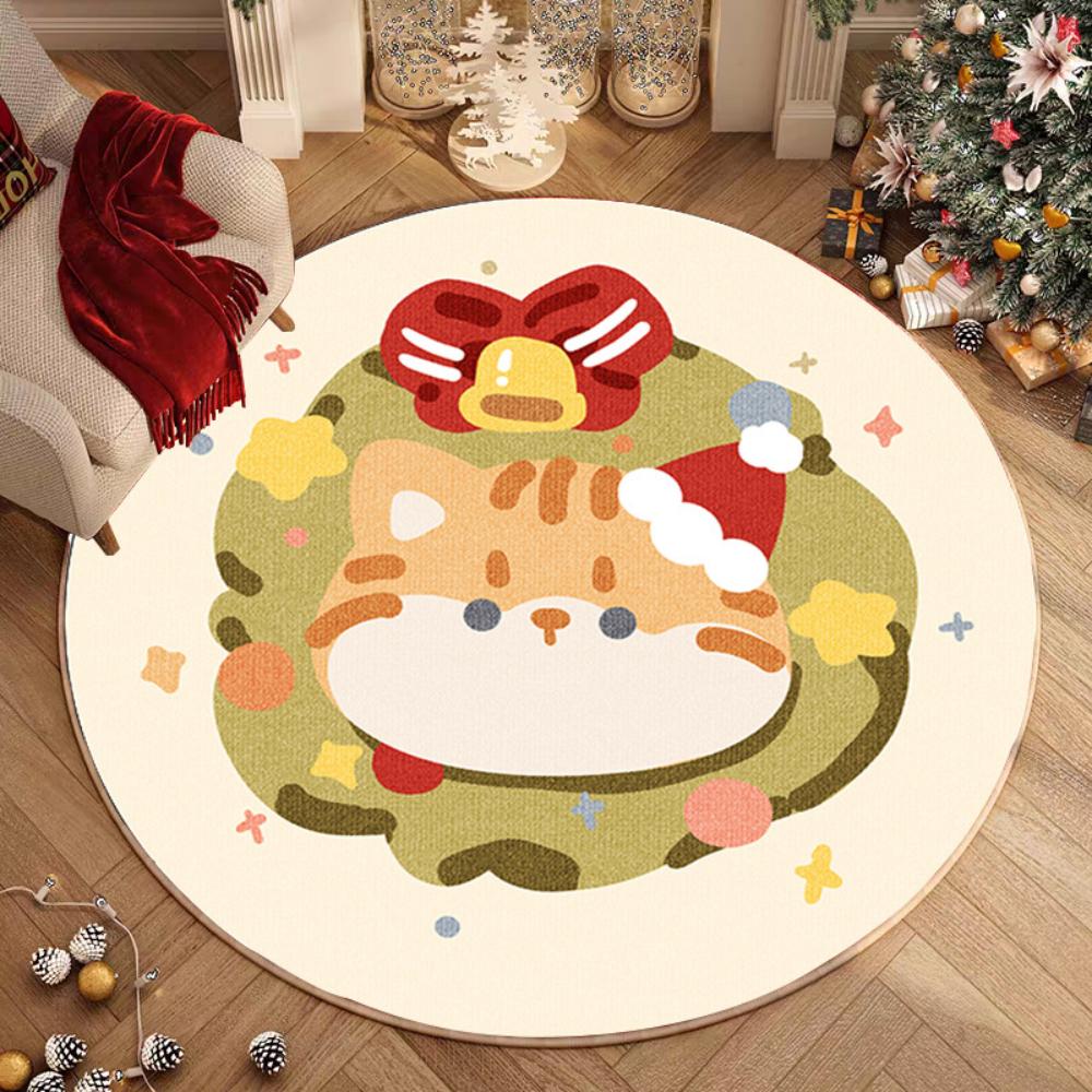 1pcs Festive Snowflake Christmas Tree Round Rug Holiday Decor Cozy Living Room  Bedside Rug Floor Mat Winter Seasonal Home Gift
