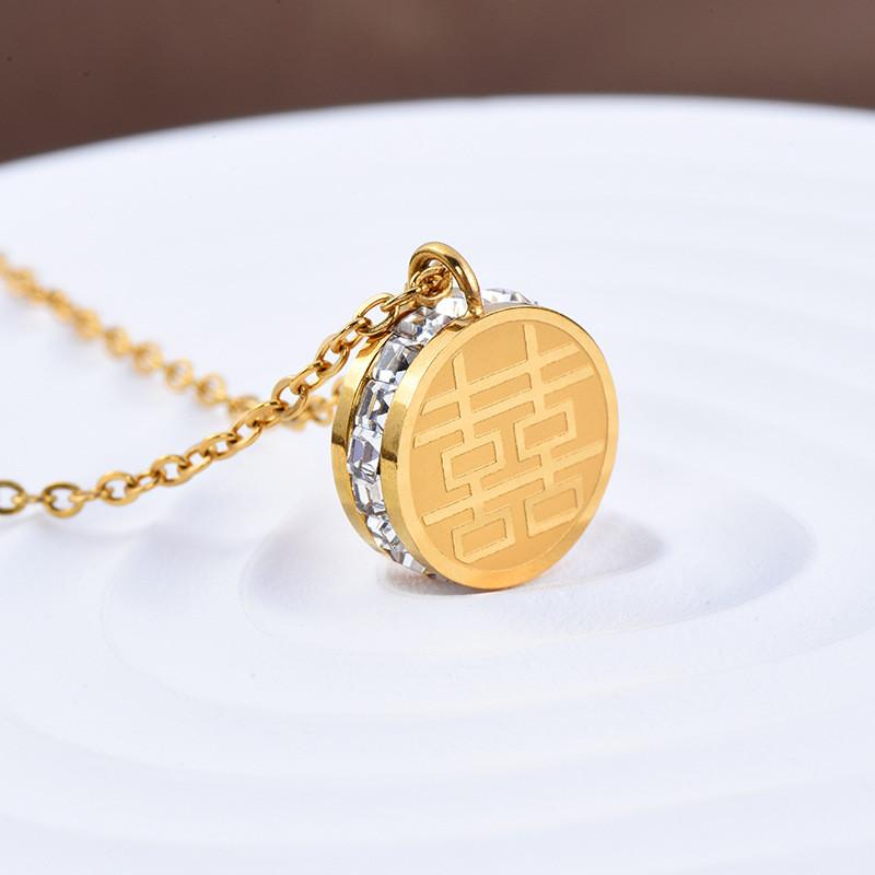 Elegant 2022 Chinese Style Double-sided Happiness Character Necklace For Women