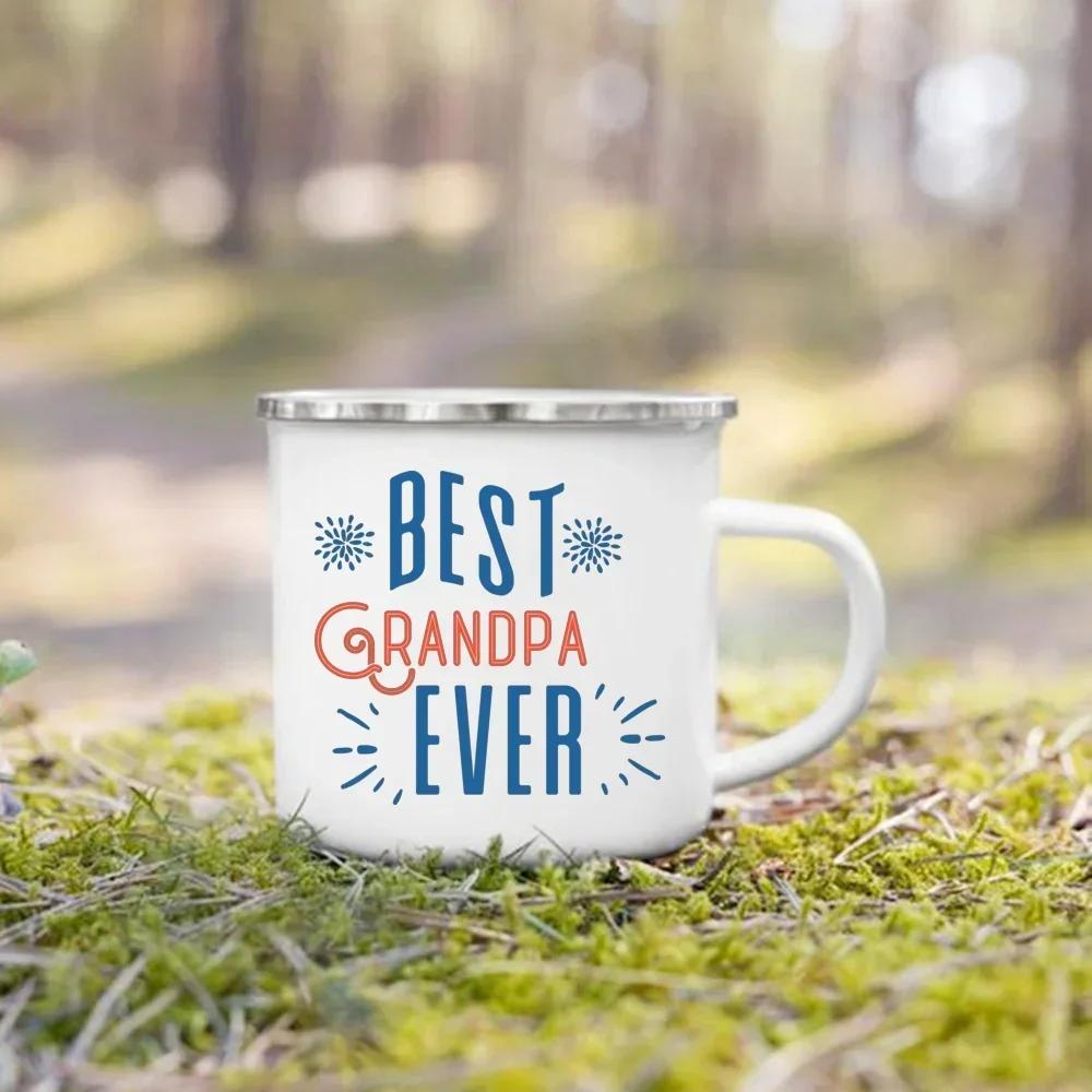 

Coffee Beer Cups Drink Wine Juice Mug World s Best Grandpa Printed Enamel Mugs Dessert Cocoa Milk Handle Cup Best Gift 360ml