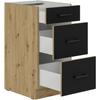 MODENA - Base Cabinet with Drawers - 3 Drawers - 40 X 52 X 82 Cm - Artisan Oak / Matte Black - Worktop Not Included