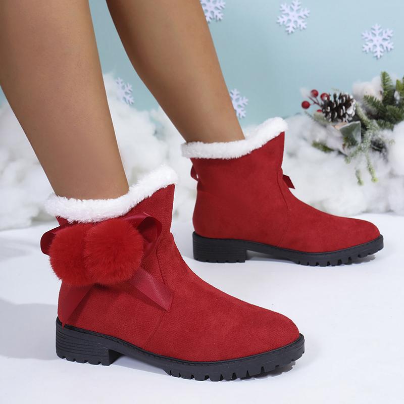 fashion Red New Women Snow Boots Winter Comfortable Thick Warm Ladies Boots Lobbing Ball Thick Big Size Autumn Suede Short Boots