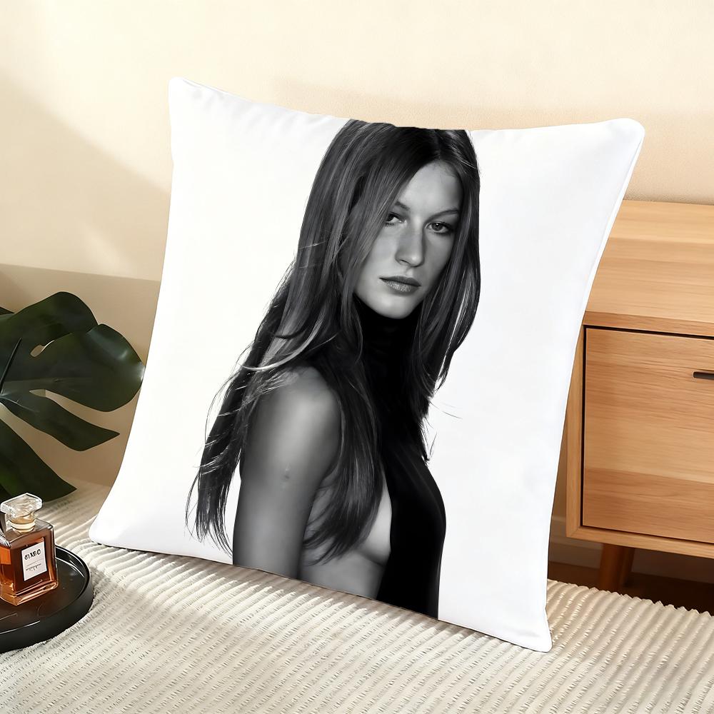 Cushion Cover Silky Short Plush Home Sofa Cushion Cover - Invisible Zipper Home Decoration Gisele Bundchen Model