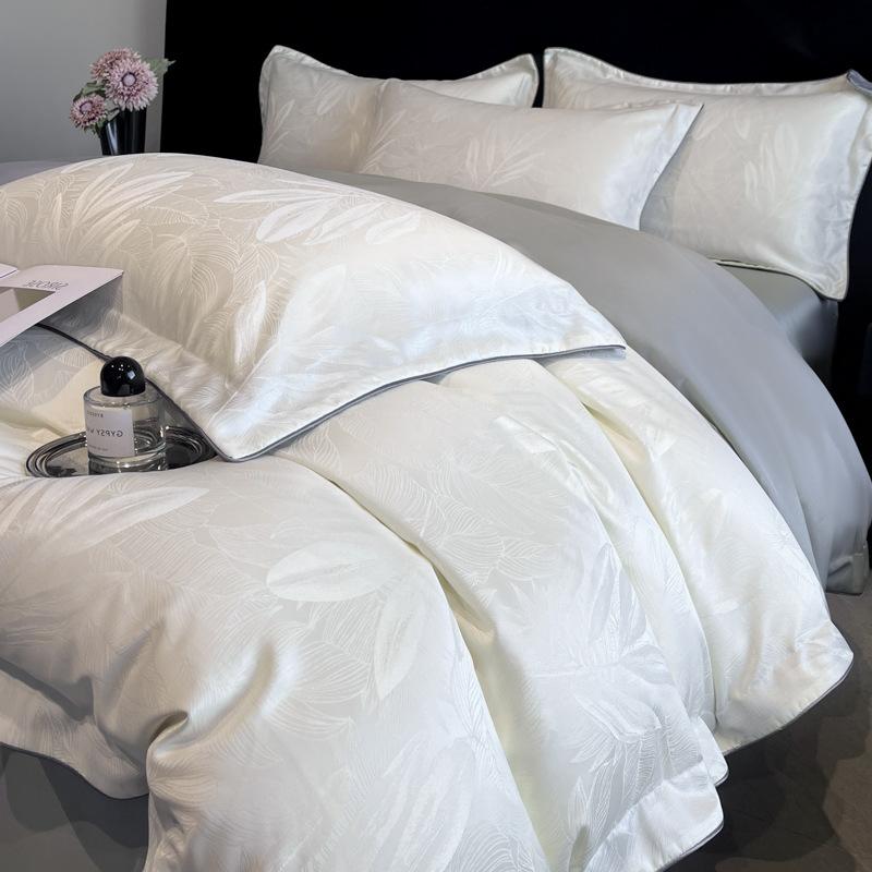 Ice Silk Jacquard Bedding Set Four-piece Set Silk Skin-friendly and Silky High-end Bed Sheet Quilt Cover Pillowcase