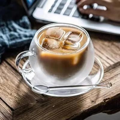 150/250ml Double Wall Glass Coffee Cup With Saucers And Spoon Heat Resistant Espresso Cups With Handle Mug Drinkware Milk Teacup