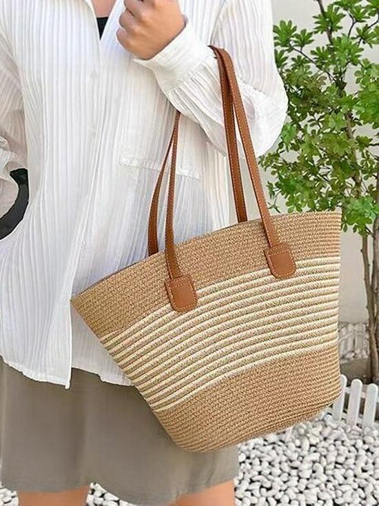 Women's Fashionable Straw Tote Bag - Large Capacity Summer Woven Bucket Bag