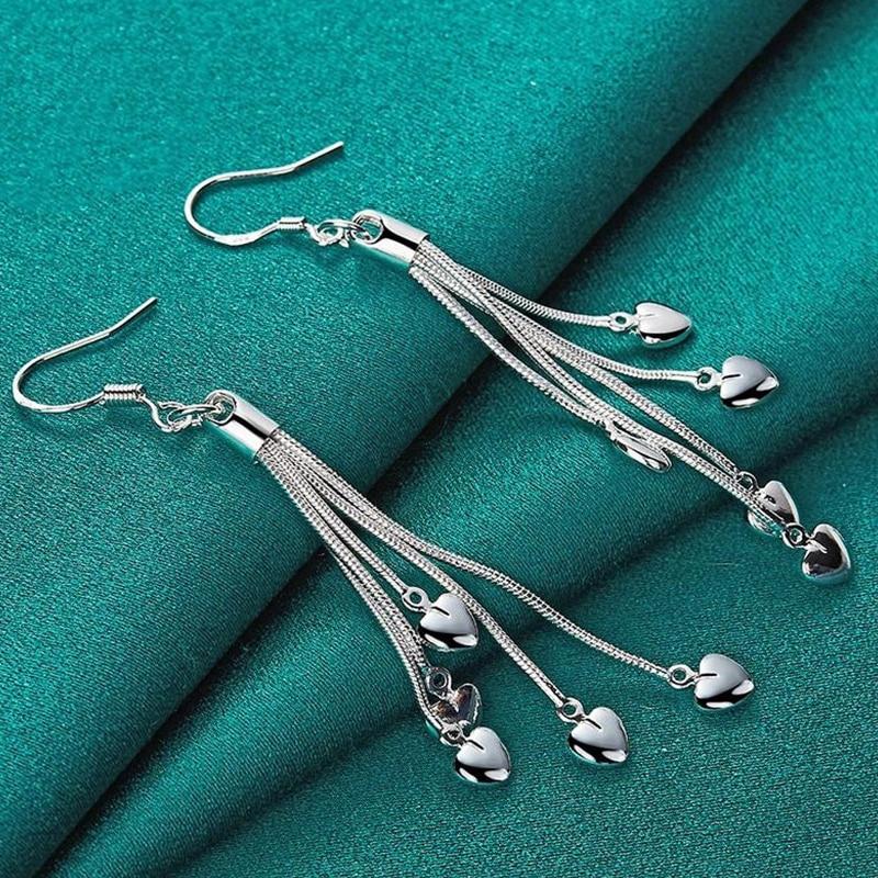 Women's Silver Multi-Layer Heart Earrings