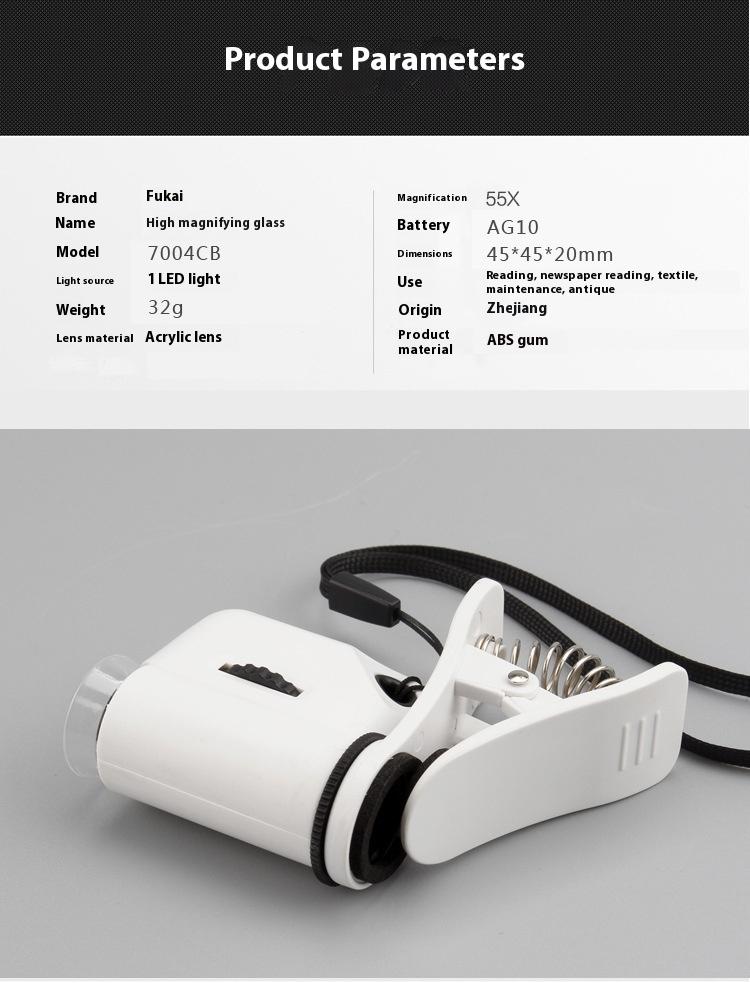 Mini Portable Led Light Microscope with Phone Holder, High Magnification Pocket Sized Microscope
