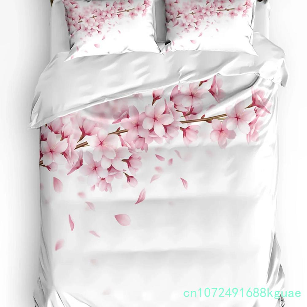 Japanese Style Cherry Blossoms Pink Bedding Set 3pcs Duvet Cover Pillowcase Kids Adult Quilt Cover Double Bed Set Home Textile