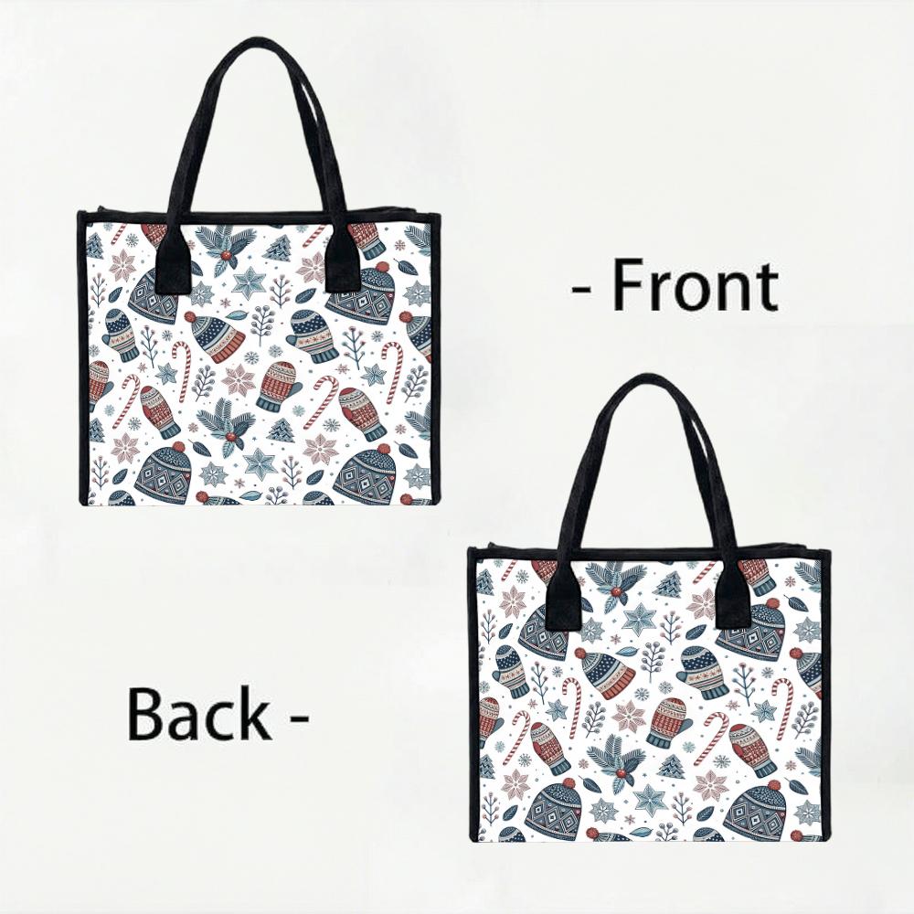 Winter Pattern Canvas Tote Bag Portable Daily Shopping Handbag For Women Outdoor Travel