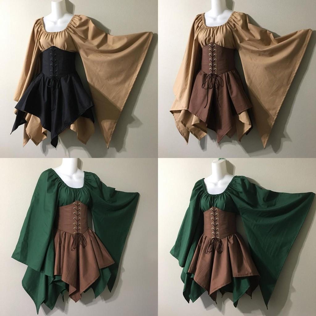 Bezauberndes Mittelalterliches Damen Waldelfen Feenkleid Korsett Set Für Halloween Magie