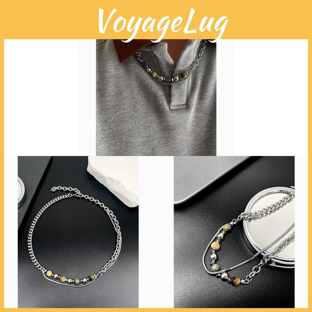 Geometrische Edelstahl-Halskette mit Natursteinperlen für Unisex-Mode