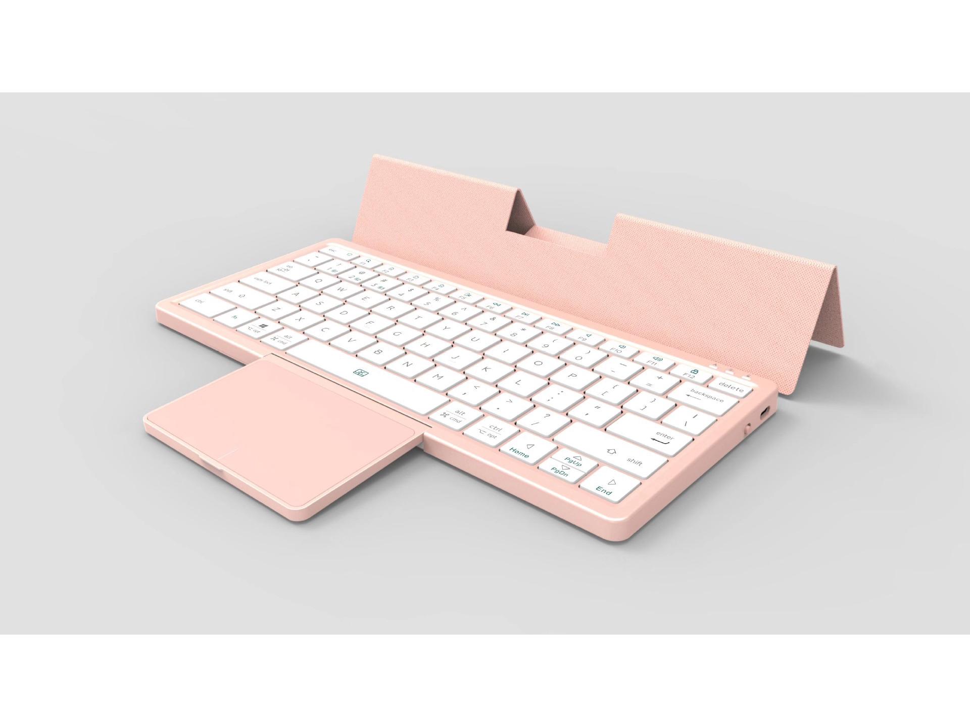 

Портативная беспроводная Bluetooth-клавиатура с ПУ кожей и выдвижным тачпадом для планшета, телефона, компьютера розовый