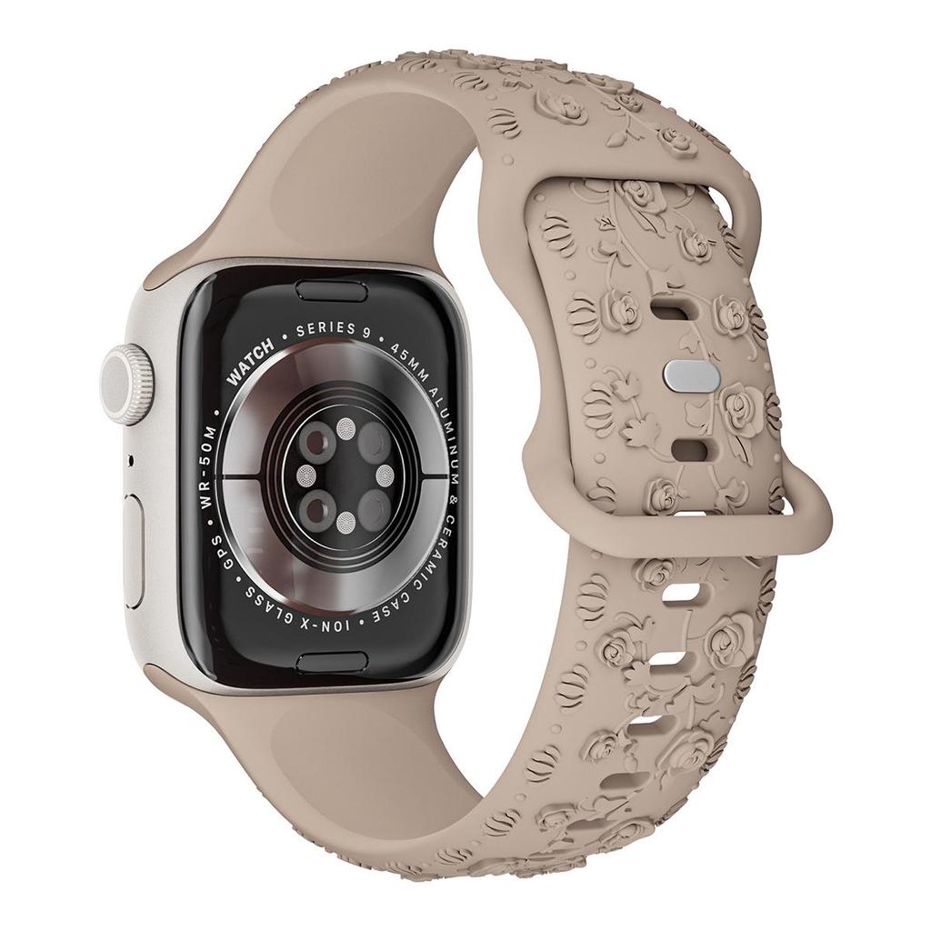Embossed Rose Flower Silicone Strap for Apple Watch 9 Ultra