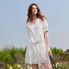Sancai 2026 Summer Embroidered V-Neck Bubble Sleeve A-Line Short Dress