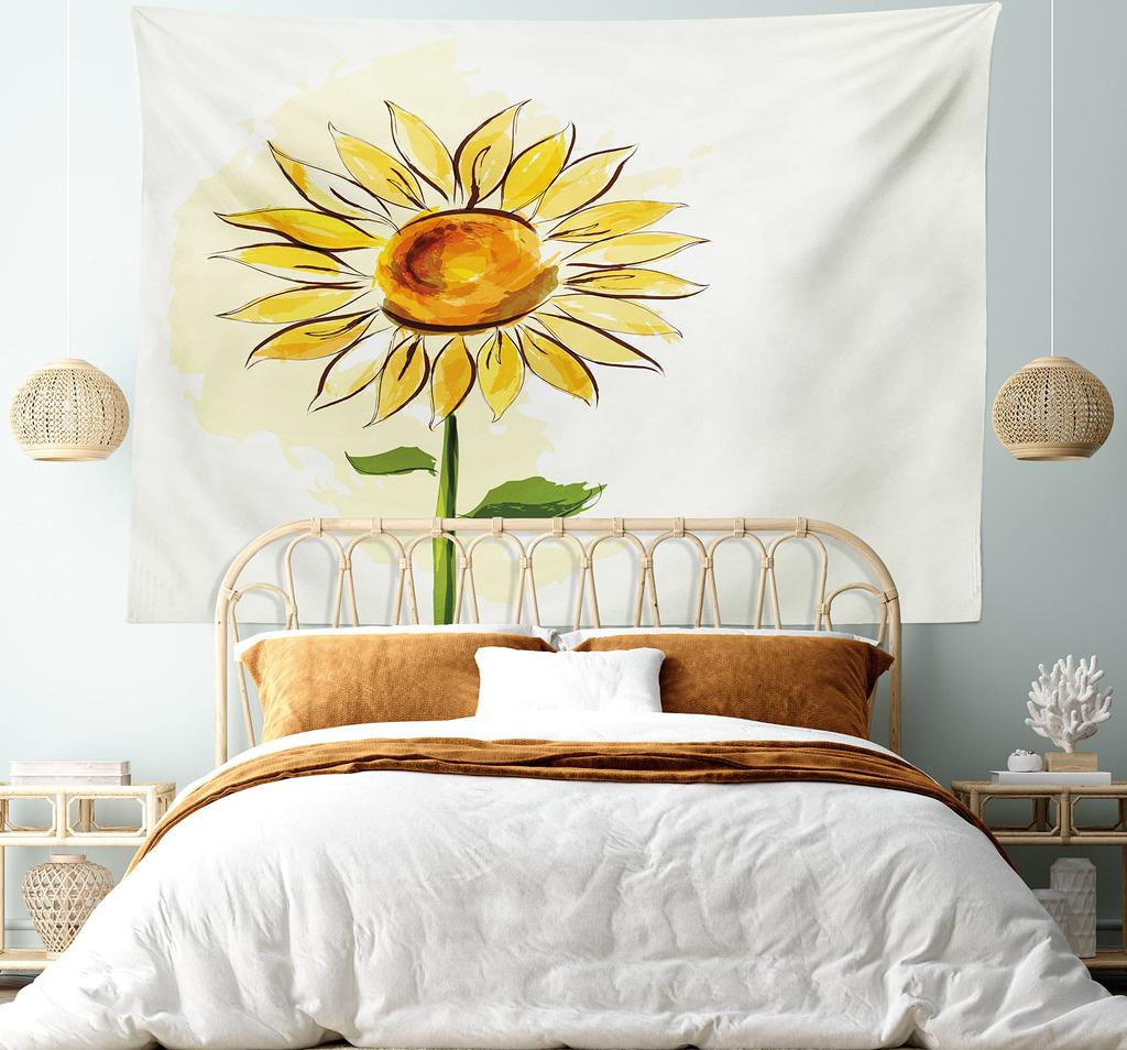 Gul Blommande solros Vackert landskap Mönster Gobeläng Hem Sovrum Vardagsrum Sovsal Väggdekoration Gobeläng