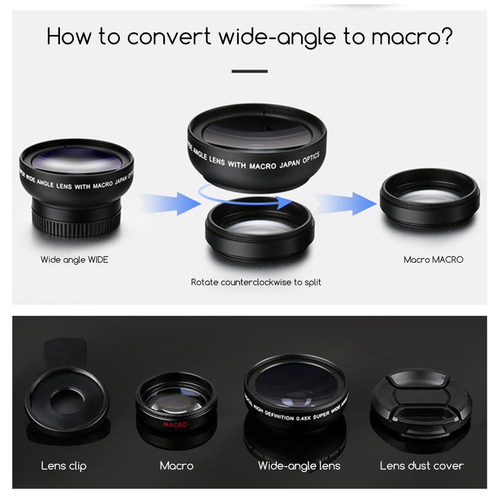 Universal Clip-On Phone Lens,37mm 0.45x Wide Angle Macro Lens 2 In 1 Mobile Phone Photograph Accessories For Macro Photography