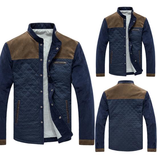 Giacca da Uomo Invernale a Maniche Lunghe con Collo Alto, Color Block, Bottoni, in Velluto a Coste, Slim