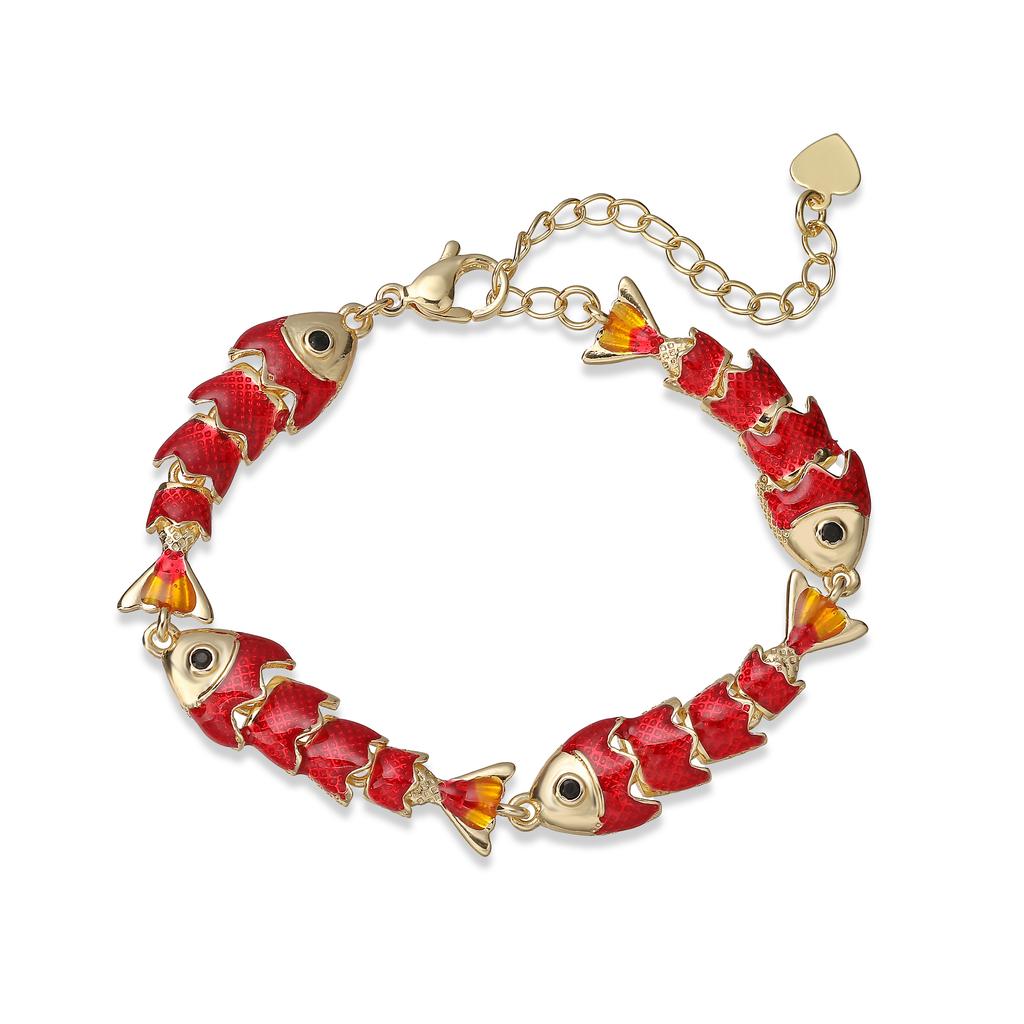 Colorful Fish-Motif Fashion Metal Zircon Handmade Colored Bracelet/Stud Earrings Women's Lucky Charm Accessories Gift
