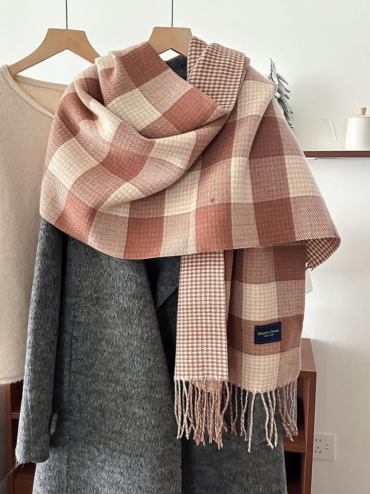 Women Preppy Style Plaid Houndstooth Knitted Scarf Headscarf Casual Tassel Scarve Mujer Foulard Wrap Shawl Winter New Korean