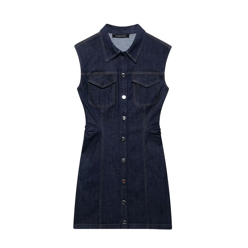 

Kaslead New Arrival Women s Clothing Fashion Style Silm Denim Mini Ruched Dress 2638576 400 Dark Blue L