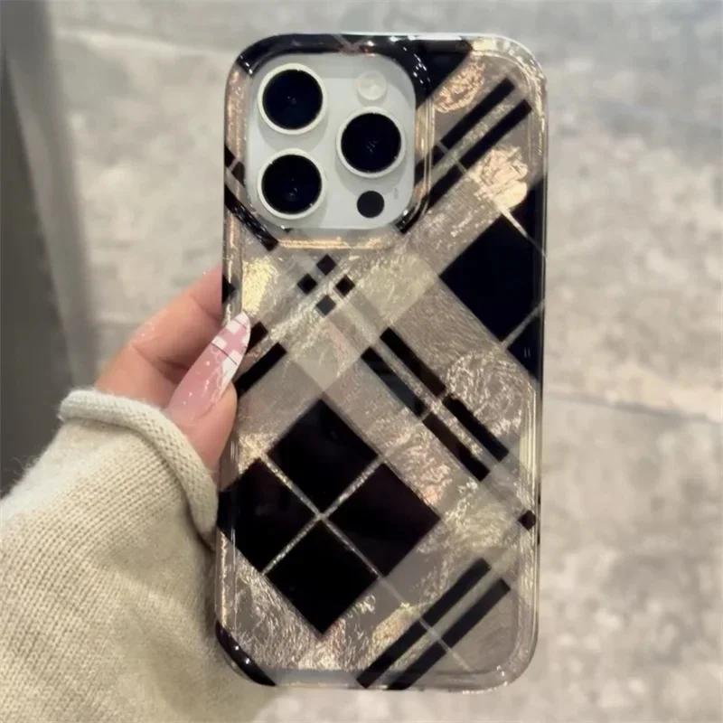 

Retro Black Gold Diamond Grid Pattern Phone Case for IPhone Case 16 15 14 13 12 11 Pro XR XS Max 7 8 Plus Shockproof Back Cover For iPhone 16 Pro