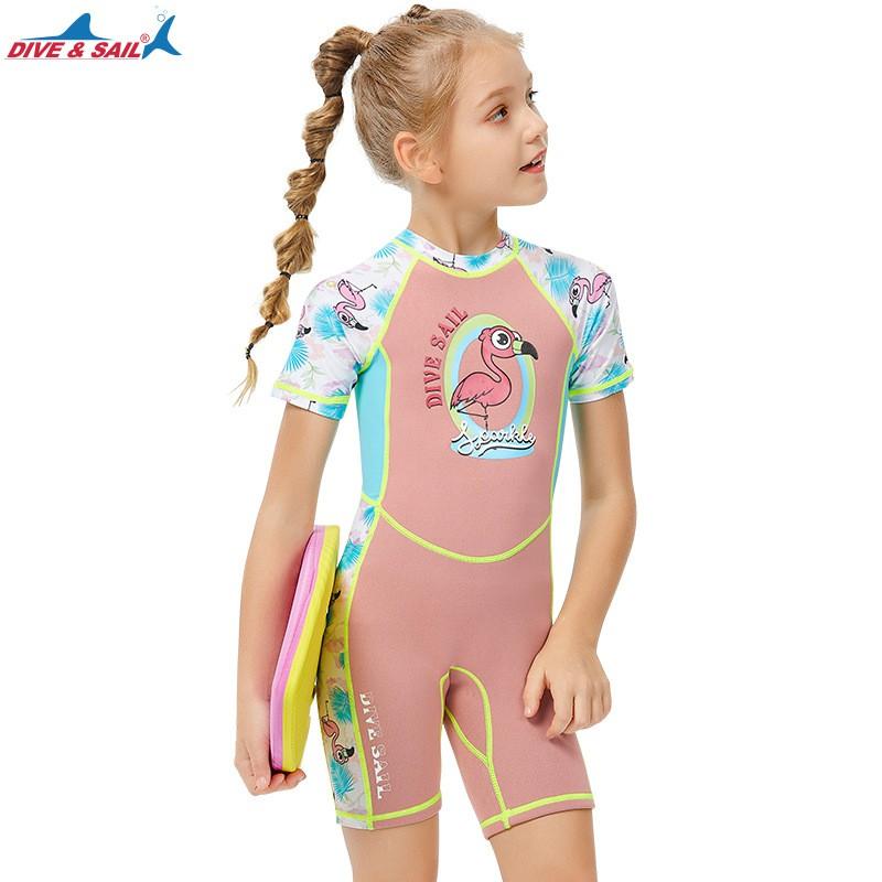 Children's Diving Suit 2MM One-piece Short-sleeve Sunscreen Swimsuit Girls With Thickened Warm Snorkeling Surfer