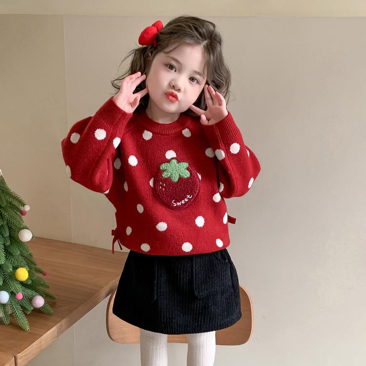 

Зимний шерстяной свитер для девочек Meng Tangtang 2025 с клубникой - Мультяшный дизайн для новогодних нарядов 100 cm