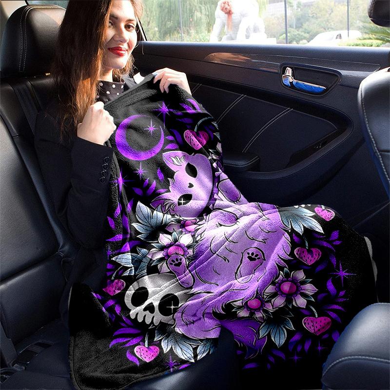 1 Stück Pastell Katze und Totenköpfe Decke Weicher Überwurf für Zimmerdeko, Perfektes Geschenk, Wohnzimmer, Reisen, Camping, Auto Decken