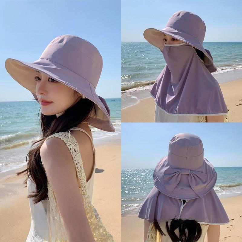 Summer Sun Protection Hat With Face Mask Set For Women Outdoor Shade Uv Blocker