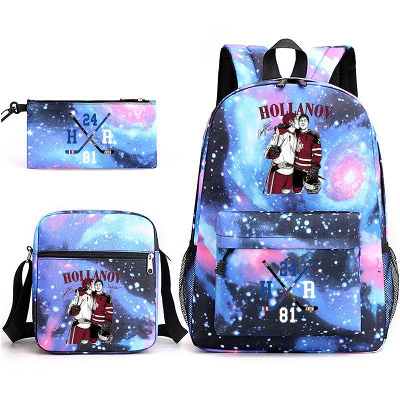 3 Piece School Backpack Set for Students Large Capacity Oxford Cloth Schoolbag with Shoulder Strap and Pencil Case