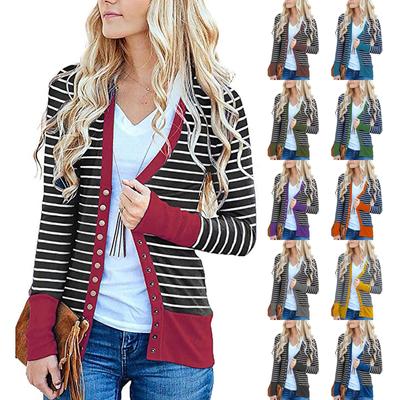 Damenmode Casual Gestreifte Nähte Langarm-Cardigan-Jacken-Tops