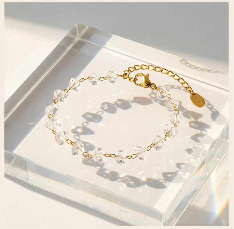 Irregular Transparent Crystal Bead Anklet, Stainless Steel Anklet, Waterproof Foot Jewelry for Women, Summer Beach Boho Jewelry