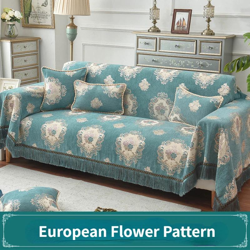 Luxuriöse Jacquard Sofa Handtuch Abdeckung für Wohnzimmer, Chenille Überwürfe mit Quasten Saum, Couch Handtuch, Europa Stil