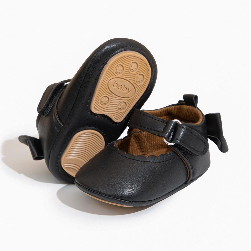 Baby Girl Bowknot Princess Shoes: PU Leather, Soft Sole, Non-Slip - Ideal for 0-1 Year Olds