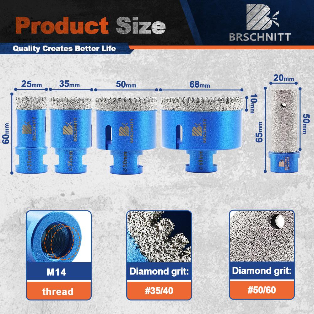BRSCHNITT Drilling Bit Dia 20-100mm for Granite Marble Stone Hole Saw Porcelain Tile Cutter Drilling Core Bit