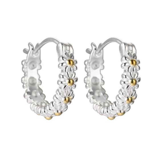 

1 пара женских сережек-хаги с цветочным декором, гладкий полированный сплав, медь, ретро-пастораль