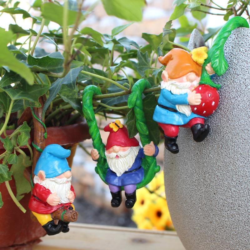 Dwarf Swing Flower Pot Pendant Set, Garden Dwarf Small Statue Potted Plant Micro-landscape Decoration Ornament