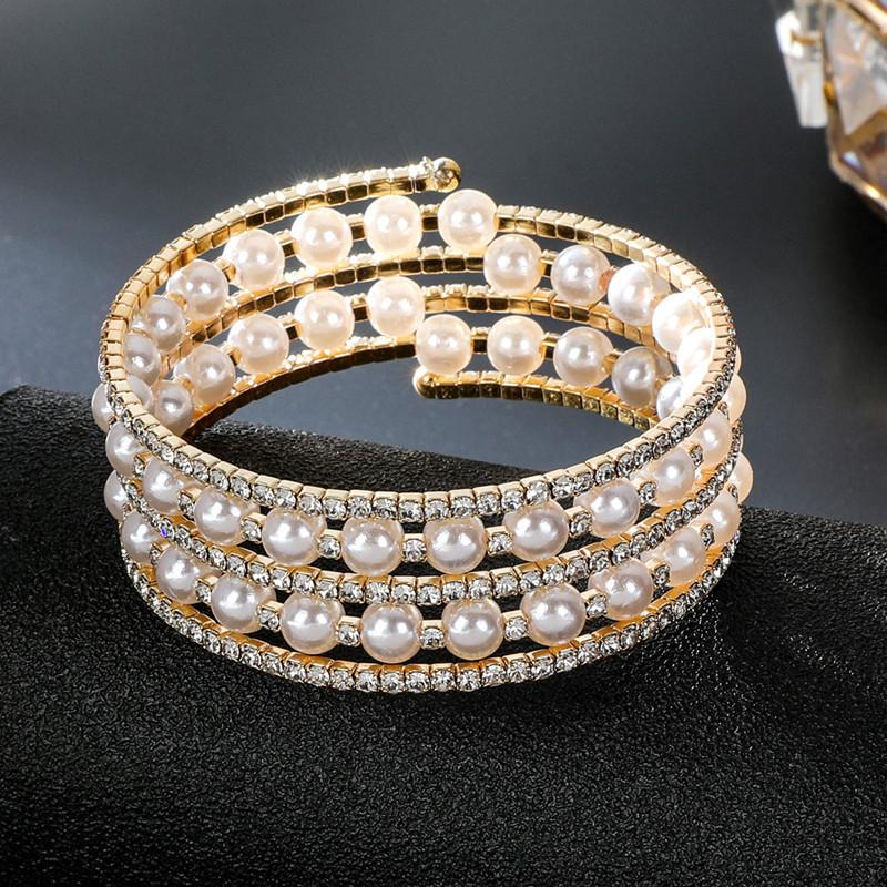 Jewelry Fashion Diamond Pearl Multi-layer Bracelet Wrapping Bracelet Multi-row Pearl Rhinestone Bracelet