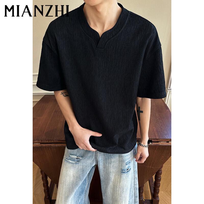 Men s American Retro Stand Collar Short Sleeve T-Shirt 5XL